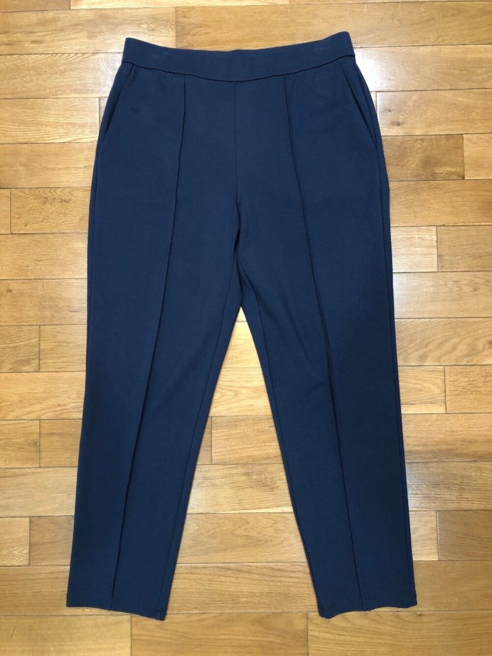 Eileen Fisher High Rise Pull-On Tapered Pants Sz M Navy Stretch Comfort Career